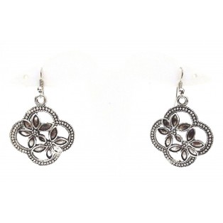 FLORAL Silver Oxidized Earring Hook Dangle Drop Long Ethnic India Novelty Tribal